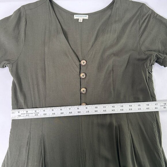 Earthbound Trading Jumpsuit Womens Size L Green Short Sleeve V Neck Pockets Boho - Picture 13 of 16
